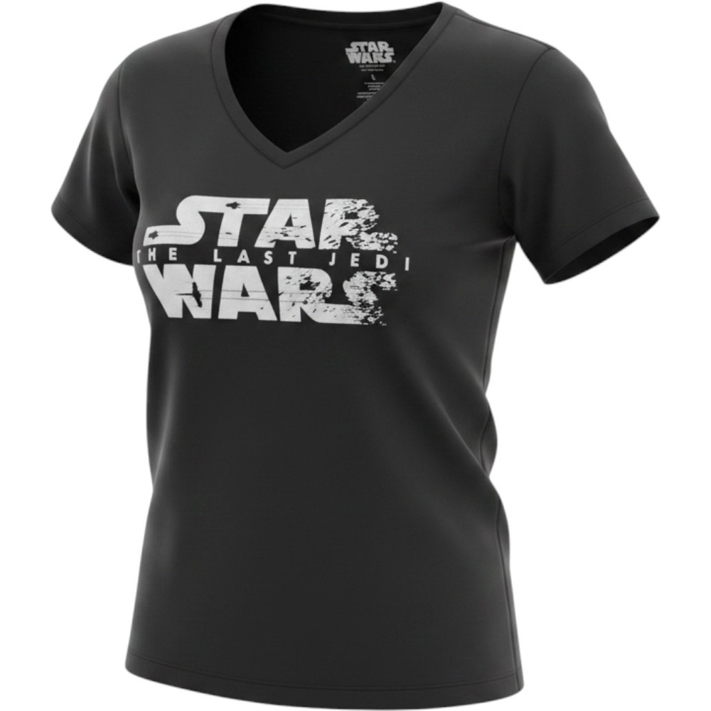 Star Wars The‎ Last Jedi Graphic T-Shirt Womens Large Black V-Neck Rayon Blend